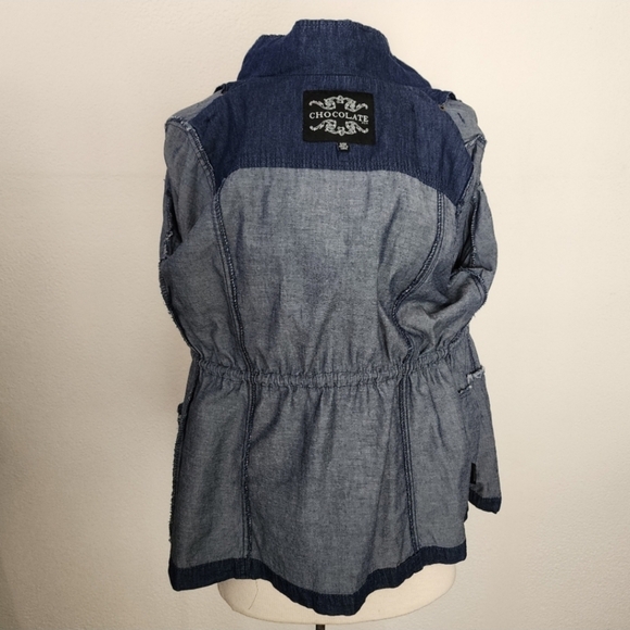 Chocolate USA Chambray Hooded Long Sleeve Shacket Blue Size S - Picture 13 of 15